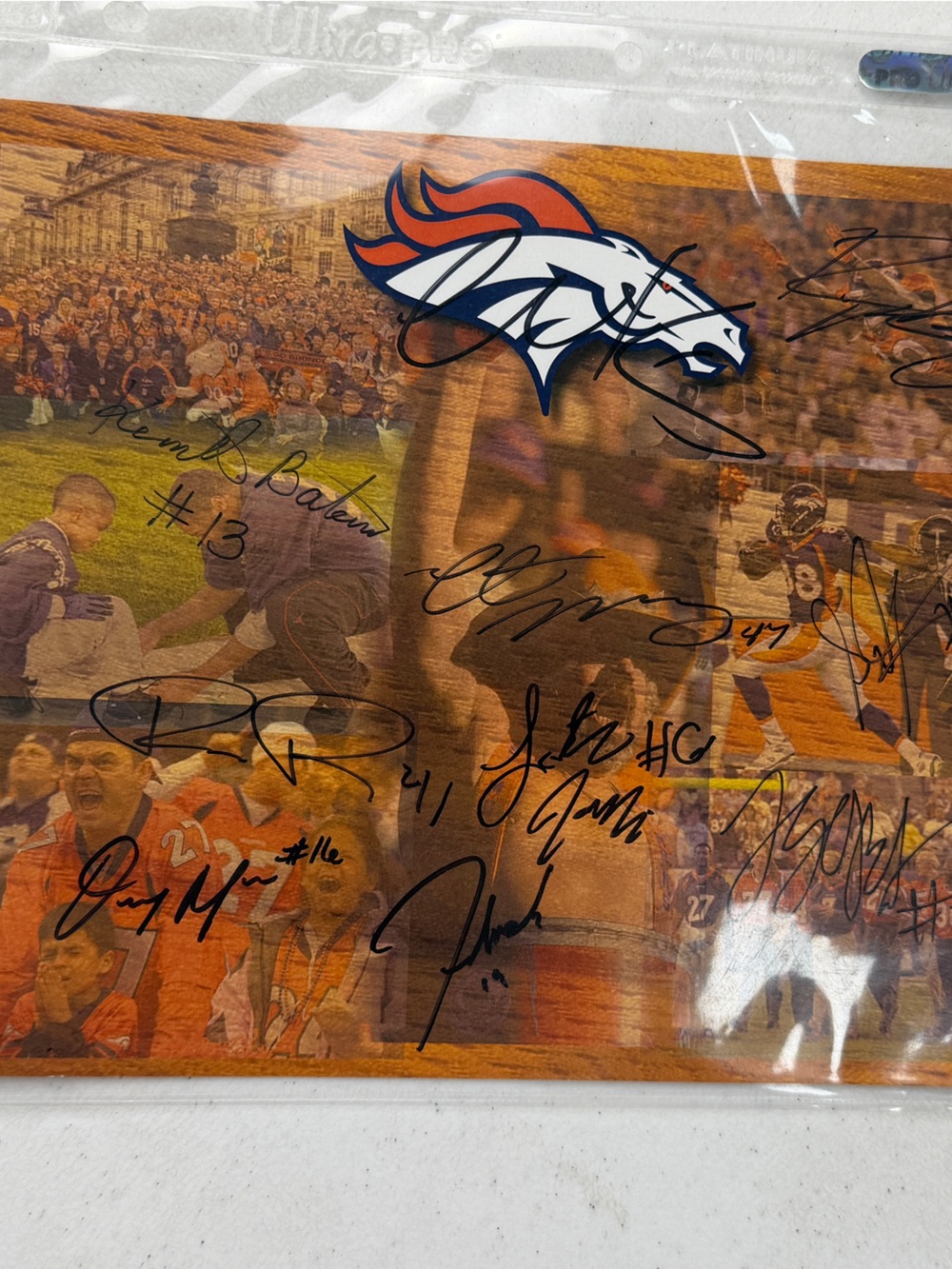 Denver Broncos Signed Team Collage Poster - Orange Navy White